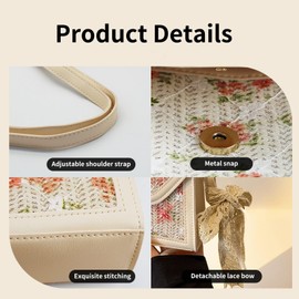 AdiStylinno Small Cross Body Bag Women, Leather Woven Phone Bag with Detachable Lace Bow and Adjustable Shoulder Strap Flower Print Shoulder Bag for Beach Travel Shopping (Pink)