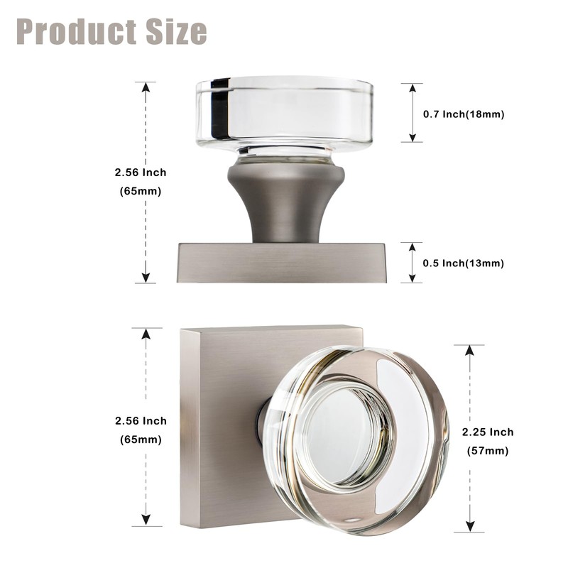 newliplace 2 Pack Glass Dummy Door Knobs Interior Brushed Nickel