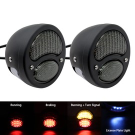 2X Vintage Duolamp LED Tail Light 12V Rear Stop Indicator with Running Light Turn Signals License Plate Lamp Smoke Lens Universal for Ford Model A Hot Street Rat Rod Classic Custom Cars Trucks Black