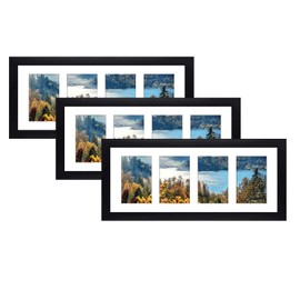 Golden State Art, 8x20 Picture Frame, Black, Collage Frame Display Four 4x6 Photos, Horizontal or Vertical, HD Tempered Glass, Real Wood Molding, Wall Hanging, 3 Pack