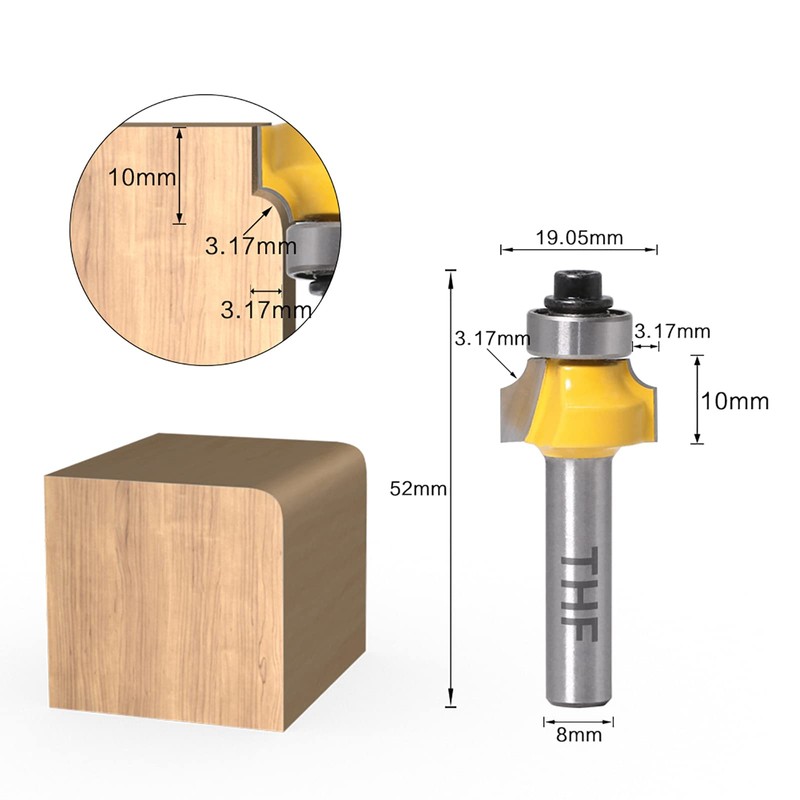 THF 5 Pieces Round Over Milling Cutter Bits, 8 mm