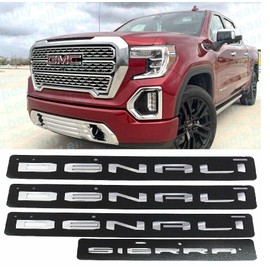 4Pcs Kit 2019-2026 Sierra Denali Letters Emblems 1500 HD 2500 HD 3500 HD AT4 Nameplate Badge Replacement for Sierra Denali (Chrome Silver)