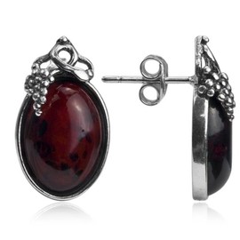 Ian and Valeri Co Cherry Amber Sterling Silver Grape Leaves Stud Earrings