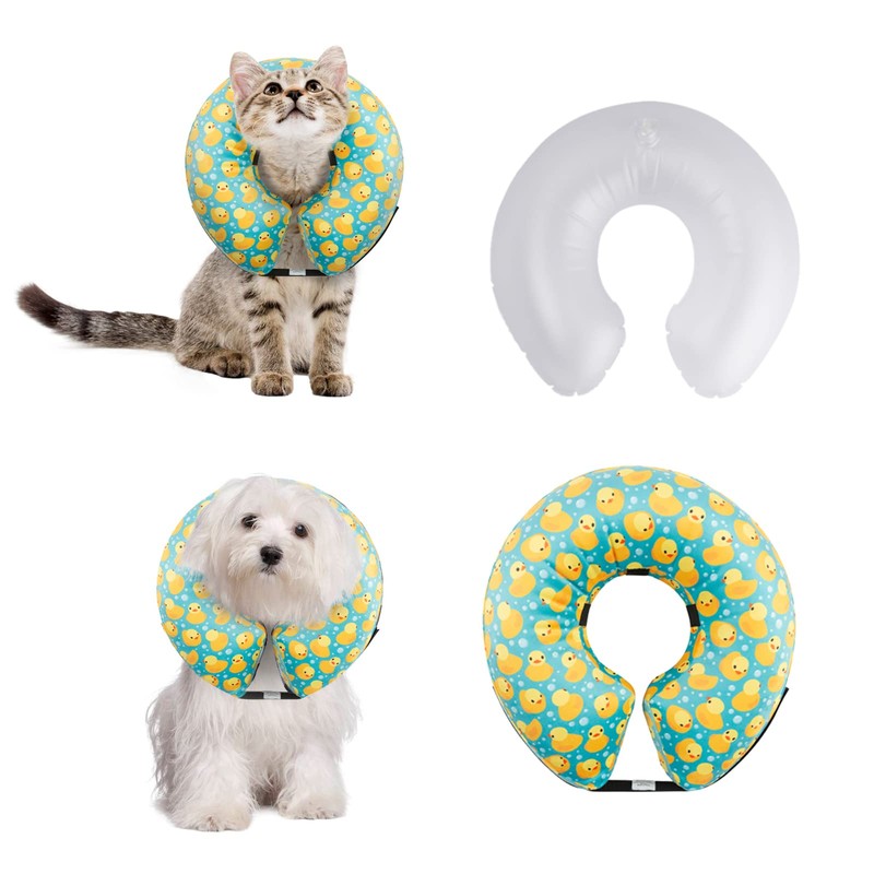 CuteBone GWB04L-DE Inflatable Dog Cone with Removable Soft Fleece Covers