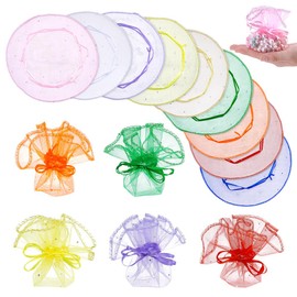 NBEADS 90 Pcs Organza Bags, Diameter 10.3inch Round Drawstring Candy Bags with Sequins, Sheer Organza Favor Bags for Wedding, Christmas, Birthday Party, Mixed Color