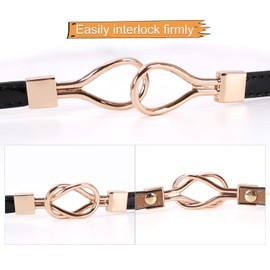 Skinny Belt for Women Leather Waist Thin Belts for Dresses 2 Pack,Waist Size Below 37 Inches,B-Black+Brown（Interlock Buckle）