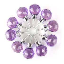 BNYZWOT Round Shape Crystal Glass 30mm Kitchen Cabinet Door Drawer Knob Cupboard Dresser Wardrobe Pull Handle with Screws, 10Pcs Purple