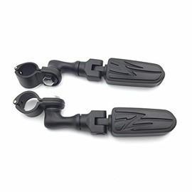 SMT Motorcycle Black Short Angled Adjustable Highway Peg Mounting Kit Lightning Footrest For V-STAR Roadstar Suzuki Boulevard with 1 inch (1")25mm Front Engine Guard Frame Tube