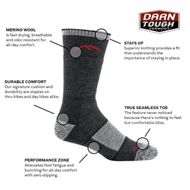 Darn Tough Vermont Men's Hiker Book Sock Full Cushion (Style 1405) Merino Wool - Pack of 6 - Grey/Charcoal, X-Large