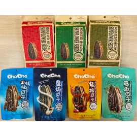 HealthEmpire for ChaCha Sunflower Seeds different Flavor Variety packs (7 flavors, spice, coconut, natural, chinese pecan, salted, caramel, si chuan pepper)