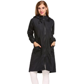 ELESOL Women Rain Jacket Waterproof Lightweight Zip Raincoat Long Rain Slicker Windbreaker Travel Rainwear