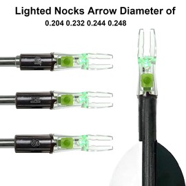 NoxDyn 12pcs X Lighted Nocks for Arrows with .205'' .232'' .244'' .248'' Inside Diameter with H, S, GT Bushings, High-Visibility Light Up Nocks with ON/Off Switch for Archery Green