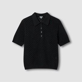 JAJU Women's Crochet Collar Short Sleeve Knit_Black