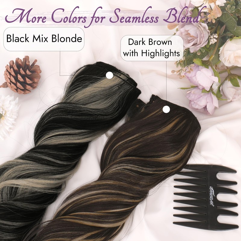 BARSDAR Black and Blonde Hair Extensions - 20 Inch Soft