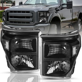 TUSDAR Halogen Headlight Assembly Set Fit for 2011 to 2016 Ford F-250 F-350 F-450 F-550 Super Duty Headlamp (Black Housing with Clear Reflector)