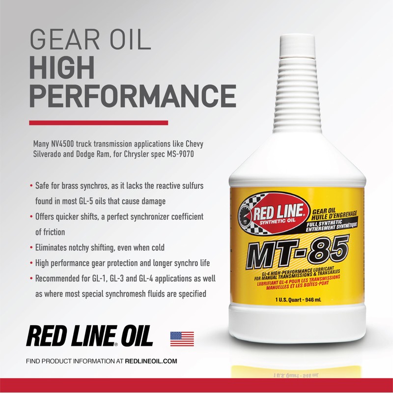 Red Line 50504 MT-85 Manual Transmission 75W85 GL-4 Gear Oil