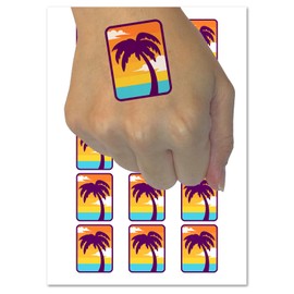 Palm Tree Tropical Solid Temporary Tattoo Water Resistant Fake Body Art Set Collection - 15 2" Tattoos (1 Sheet)