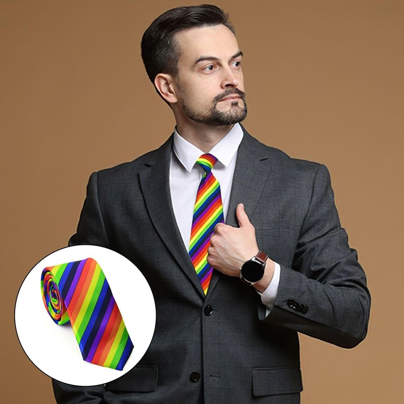 JDNFKG 1 Regenbogen Gestreifte Krawatte Und 1 Fliege, Party -Kleidungszubehör,