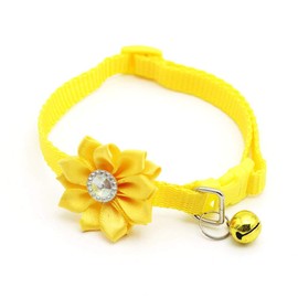 Doggie Style Store Small Dog Puppy Pet Collar Flower Floral Decoration with Bell Nylon Adjustable Size 19-32cm Yellow