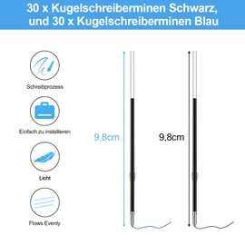 ENLACE Ballpoint Pen Refills Blue and Black, Pack of 60 Ballpoint Pen Refills, Retractable Pen Refills 1.0 mm Line Width, Ballpoint Pen Refills Black 98 mm Length, Plastic Ballpoint Pen Refills