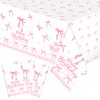 LLKJYXGS 3Pcs Pink Bow Table Cloth Rectangle Table Party Supplies
