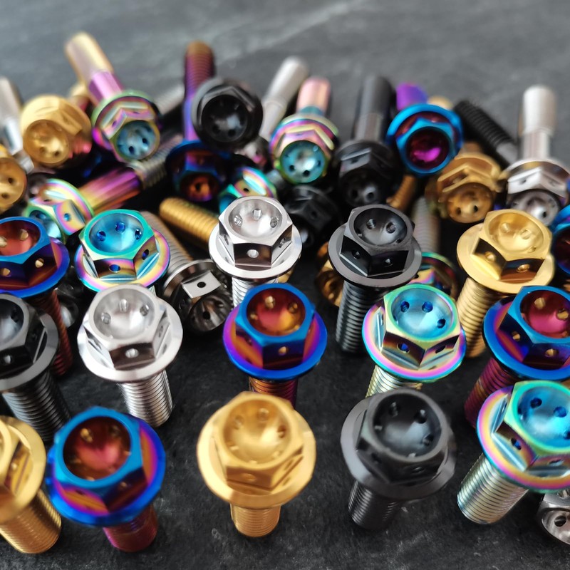 RISON Titanium Bolts Titanium Flange Hex Head Bolts Burnt Blue