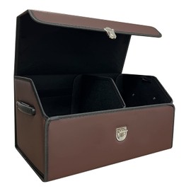 Wuatow Trunk Organizer for Car,Trunk Organizer for SUV & Sedan,With lid,Multi-functional,Foldable Leather Storage Box - Brown - Small