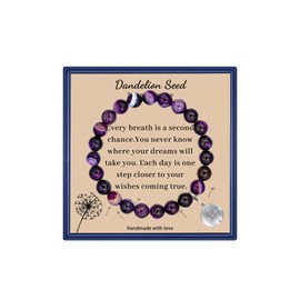 LINY Dandelion Bracelets for Women Natural Stone Amethyst Bracelet for Daughter Friend Sister Christmas Birthday Gifts (Dandelion Bracelet-Purple)