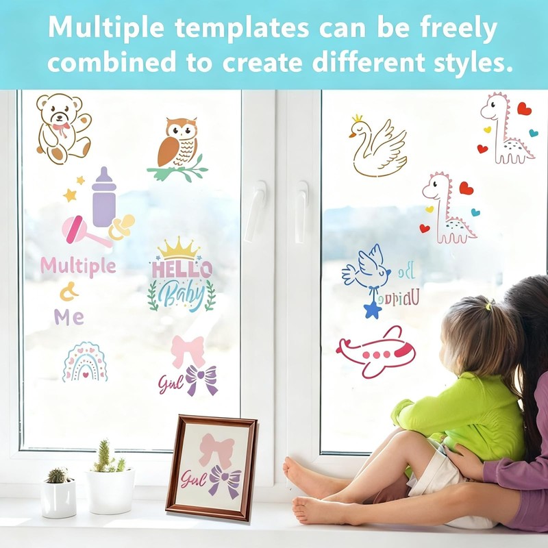 64-Piece Baby Stencil Set, Cute Reusable Stencils for Baby Shower