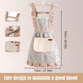 LHLZNB lovely aprons for women, Waterproof Bib Apron, kitchen apron，Hand Wipe Cooking Apron with Pocket Kitchen，Chef Women Men Apron for Home Kitchen Restaurant (Green Fragmented Flowers)