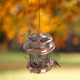 Westcharm Solar Bird Feeder for Outdoors Hanging | Waterproof Wild Birdfeeder for Outside Weather Resistant Garden Décor Gift for Bird Lovers - Antique Copper