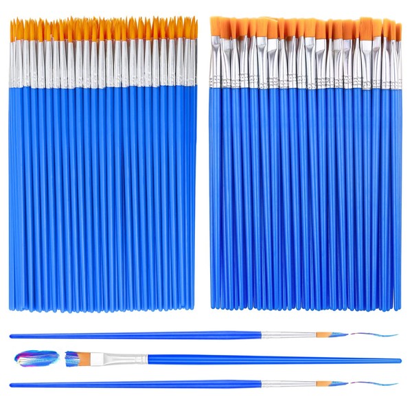 anezus Small Paint Brushes Bulk, 100 Pcs Paint Brushes for Kids Acrylic Paint Brushes Set with Flat and Round Pointed Paint Brushes Craft Paint Brushes for Classroom Watercolor Canvas Face Painting