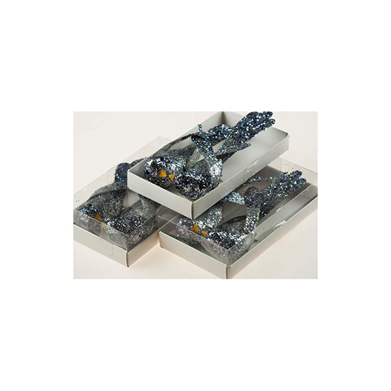 6 x Silver Glitter Encrusted Song Birds - Christmas Tree