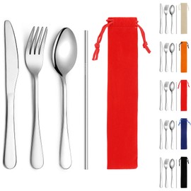 Kyraton Portable Flatware, Reusable Camping Flatware, Bento Box Flatware, Silverware For School/Work/Office/Outdoor, Dishwasher Safe, Set of 4 Pieces