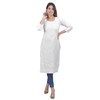 Vrnda Indian Hand Embroidered Lucknowi Chikankari Straight Knee Length White