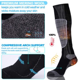 Merino Wool Ski Socks, Cold Weather Socks for Snowboarding, Snow, Winter, Thermal Knee high Warm Socks, Hunting, Outdoor Sports (3 Pairs (Black Grey Grey), Medium)