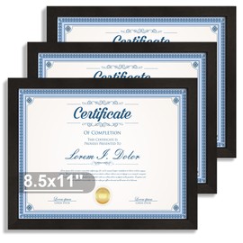 Hongkee 8.5x11 Diploma Frame with Tempered Glass, Multi Certificate 8.5 by 11 Photo Frame Bulk for Wall or Tabletop Display(Black, 1 Pack)