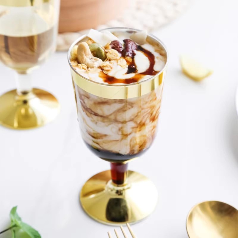 48PCS Plastic Wine Glasses with Gold Rim, 6 Oz Stemmed