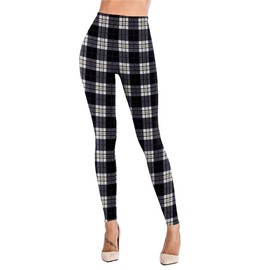 Kamviluer Ladies Red Tartan Elastic Long Leggings Stretchy Leggings Red, Black Plaid