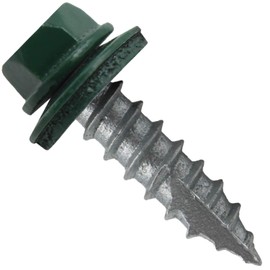 #14 Metal Roofing Screws: (250) 1" Ivy/Forest Green Hex Head Sheet Metal Roof Screws with EPDM Washer for Corrugated Roofing