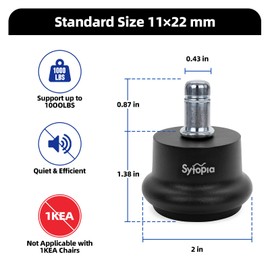 Sytopia Office Chair Bell Glides Replacement, Fixed Feet Wheel Stopper for Swivel Chairs and Stools, 7/16" x 7/8" Stem, Separate Self-Adhesive Felt Pads, Non-Slip Base, Quiet & Easy Install, 5 Pack