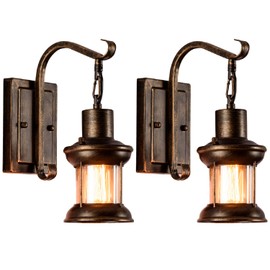 moonkist Vintage Glass Wall Sconce Fixtures 2-Pack, Rustic Nordic Glass Wall Light Fixtures Retro Black Painted Color Wall Lamp for Restaurant Home Bar Bedroom Bedside Corridor Decorate (No Bulb)