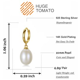 Huge Tomato AAA Freshwater Pearl Earrings Pearl Drops 9-10 mm Oval Real Pearl Earrings with 18K Gold, Sterling Silver, Pearl