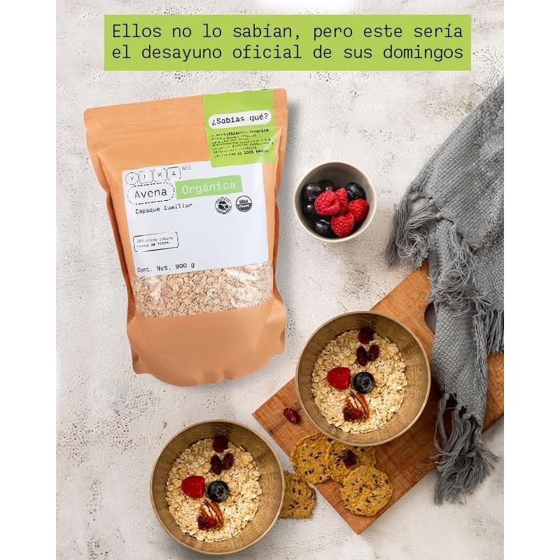 YEMA Avena Orgánica, 100% Granos Enteros, Sin OGM, Fuente de