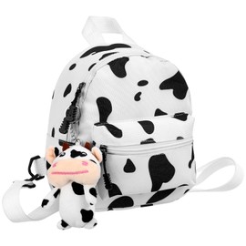 TENDYCOCO Cow Backpack with Plush Cow Pendant Canvas Cow Print Backpack Cow Stuff Cow for Women Mini Backpack for Women Girls