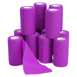 12PCS Self Adhesive Cohesive Bandage, 4" x5yd / 10cmx4.5m Elastic Cohesive Bandage Wrap Gauze, Breathable Athletic First Aid Tape for Wrist, Ankle, Knee, Leg Sprains & Swelling - Purple