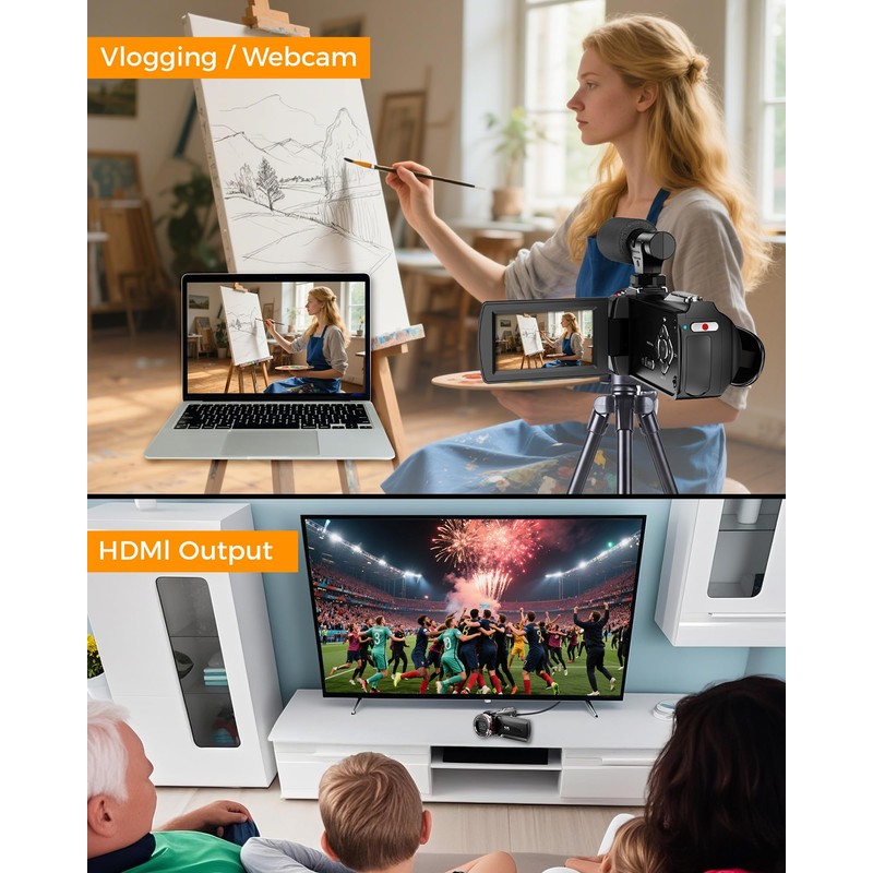 Video Camera 4K 60FPS Camcorder, 48MP 21X Digital Zoom Vlogging
