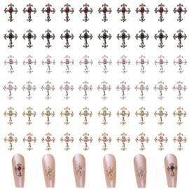 Nail Art Cross, 60 Pieces Rhinestones Cross Nail Charms, Nail Art Gemstones, Gold Silver, Gun Colour, Metal Alloy Nail Decoration for Manicure, Craft, DIY Nail Art, Jewellery Making