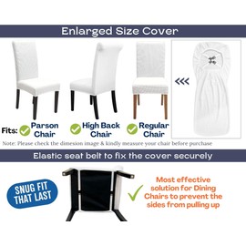 SPRINGRICO 6 Pack Dining Room Chair Covers with seat Belt, Stretch Parsons Chair Slipcover Washable Kitchen Dining Chair Cover Removable Seat Protector Set of 6, S1- White