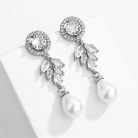 ankbrats 925 Sterling Silver Freshwater Pearl Earrings, Hypoallergenic Cubic Zirconia Teardrop Women's Stud Earrings, Fashion, Elegant Gift for Women and Girls, Sterling Silver